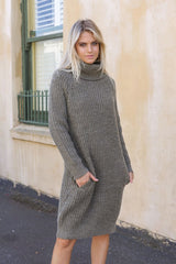 Lost In Lunar Memphis Knit Dress Khaki