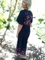 Isabella Boho V-Neck Maxi Dress Navy Floral