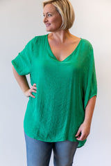 Cotton Village V Neck top Green